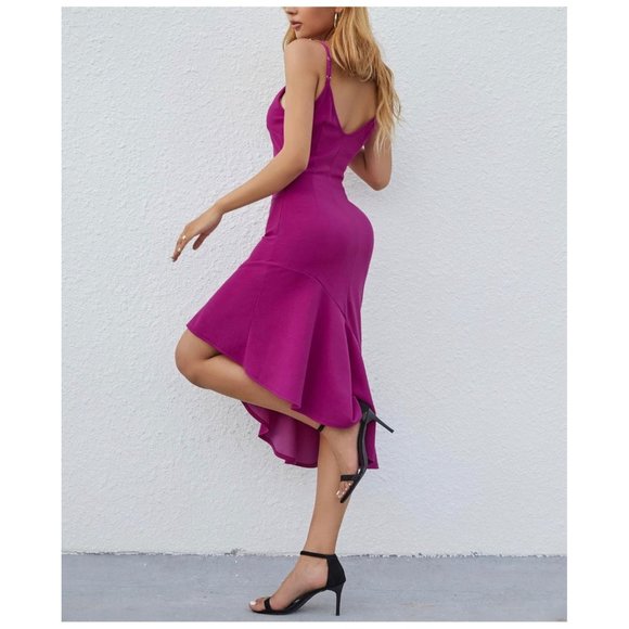 CMZ2005 Womens Sexy V Neck Backless Sleeveless Ruffle Hem Mermaid Dress Cocktail - Picture 4 of 7